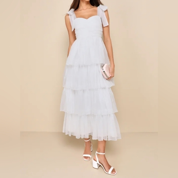 Lulus Dresses & Skirts - Lulus Womens Radiant Arrival Shiny White Organza Tiered Tie-Strap Maxi Dress
